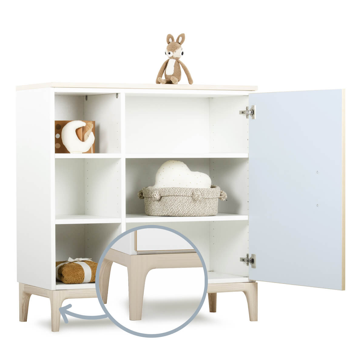 Kommode 1 Tür 3 Nischen NADO Curve Esche sky blue