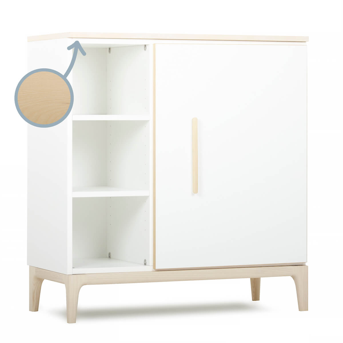 Kommode 1 Tür 3 Nischen NADO Curve Esche white