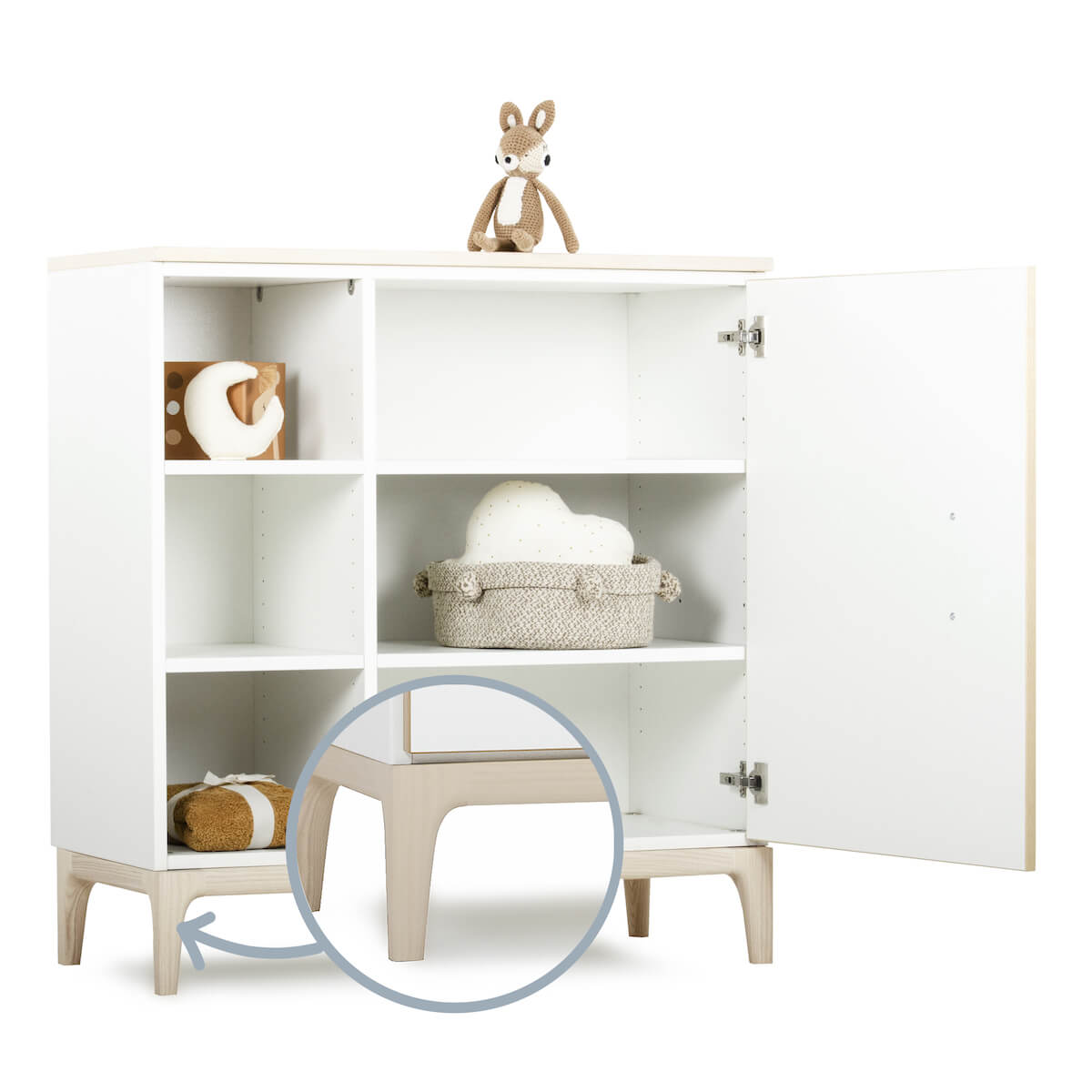 Kommode 1 Tür 3 Nischen NADO Curve Esche white