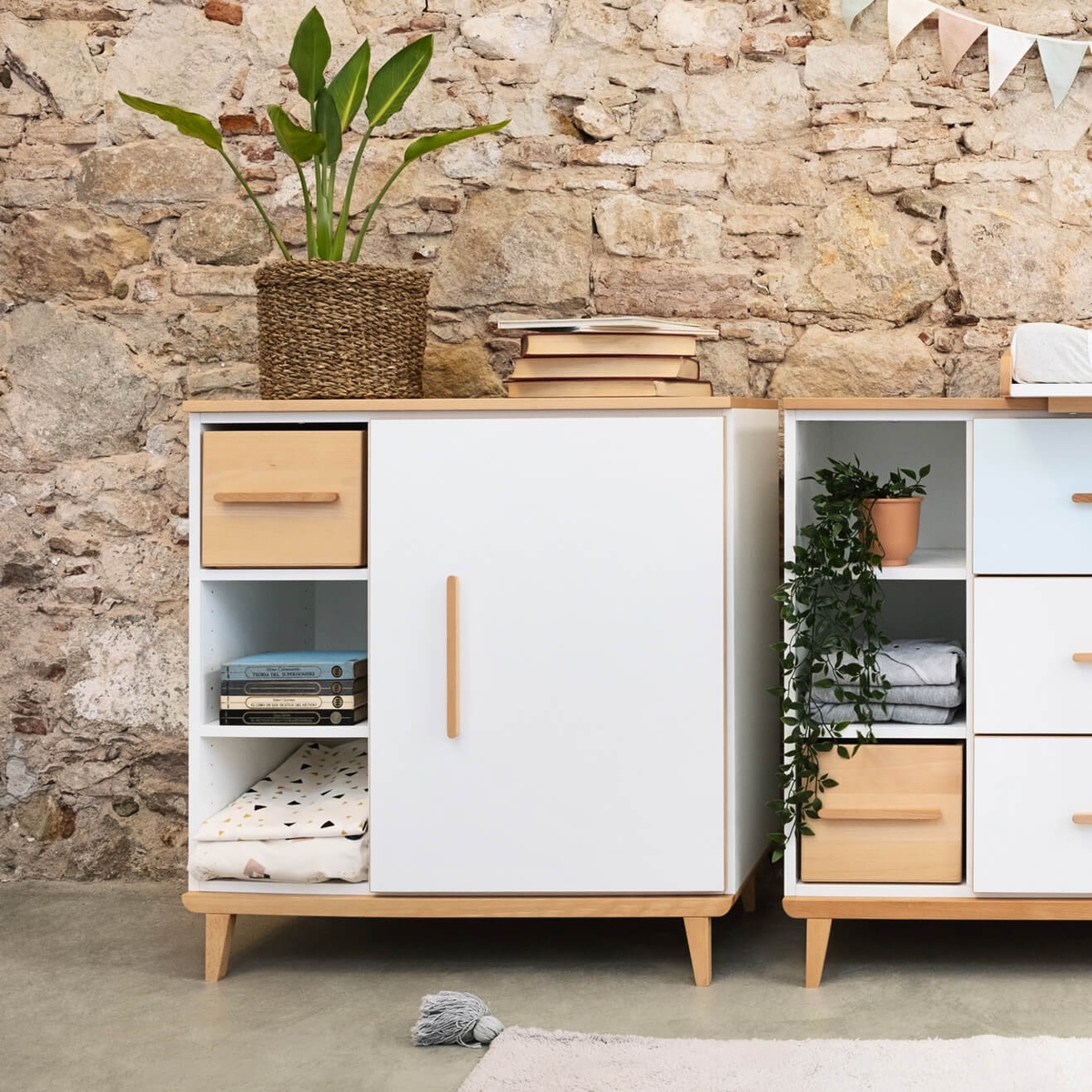 Kommode 1 Tür 3 Nischen NADO Retro Buche manhattan grey