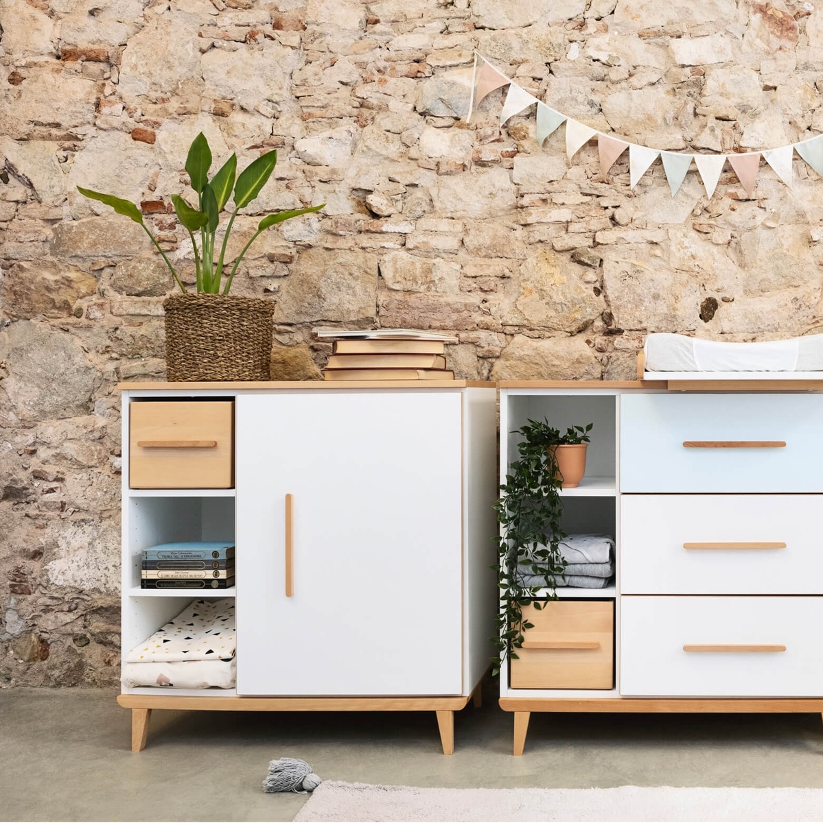 Kommode 1 Tür 3 Nischen NADO Retro Buche white