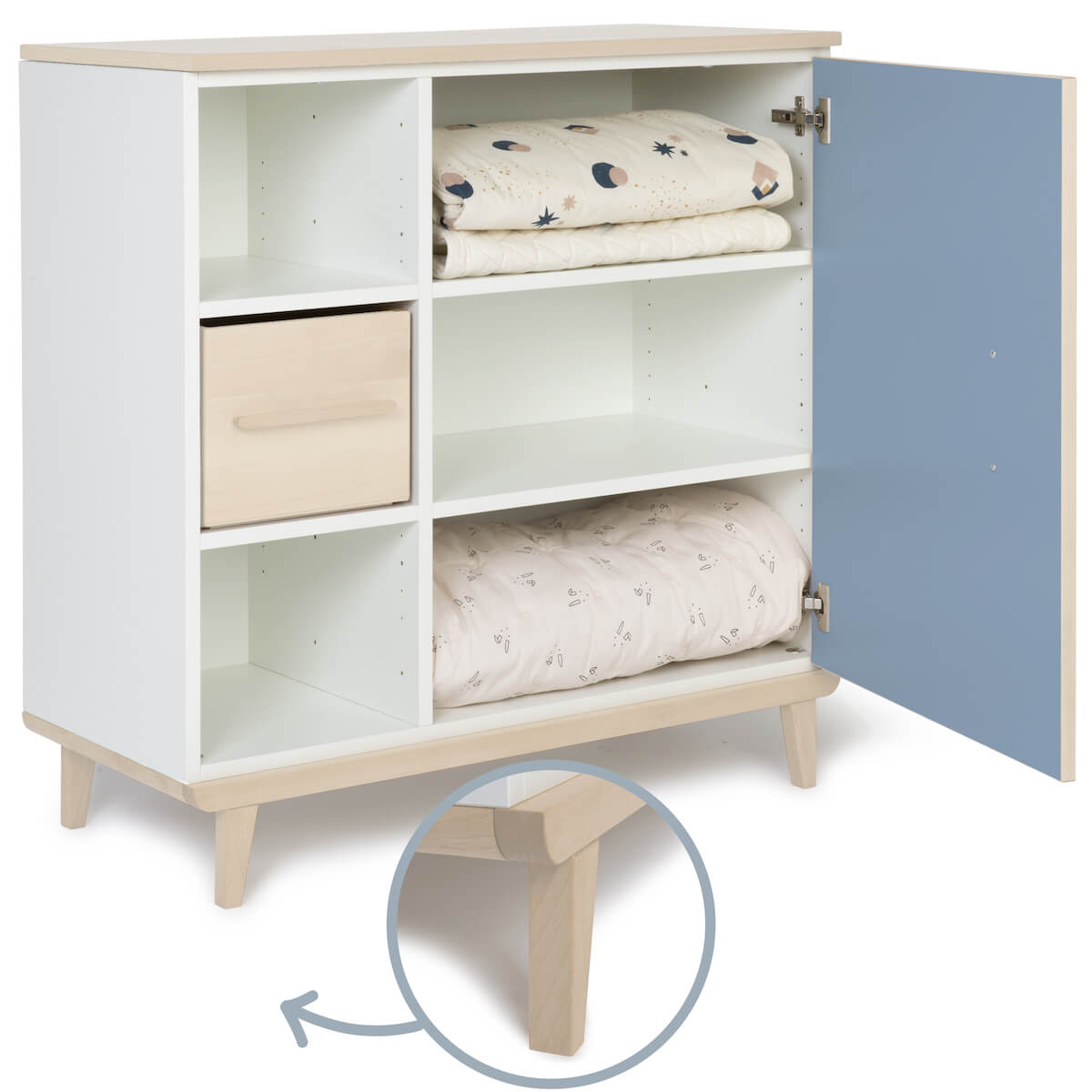 Kommode 1 Tür 3 Nischen NADO Retro Esche capri blue