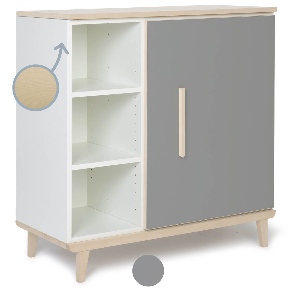 Kommode 1 Tür 3 Nischen NADO Retro Esche slate grey