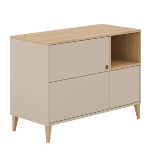 Kommode 1T2S, 1 Tür, 2 Schubladen, 1 Innenschublade, obere und innere Schublade mit Vollauszug MILA & BEN Paidi Beige cashmere / skandinavisches Holz