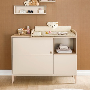 Kommode 1T2S, 1 Tür, 2 Schubladen, 1 Innenschublade, obere und innere Schublade mit Vollauszug MILA & BEN Paidi Beige cashmere / skandinavisches Holz