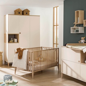 Kommode 1T2S, 1 Tür, 2 Schubladen, 1 Innenschublade, obere und innere Schublade mit Vollauszug MILA & BEN Paidi Beige cashmere / skandinavisches Holz