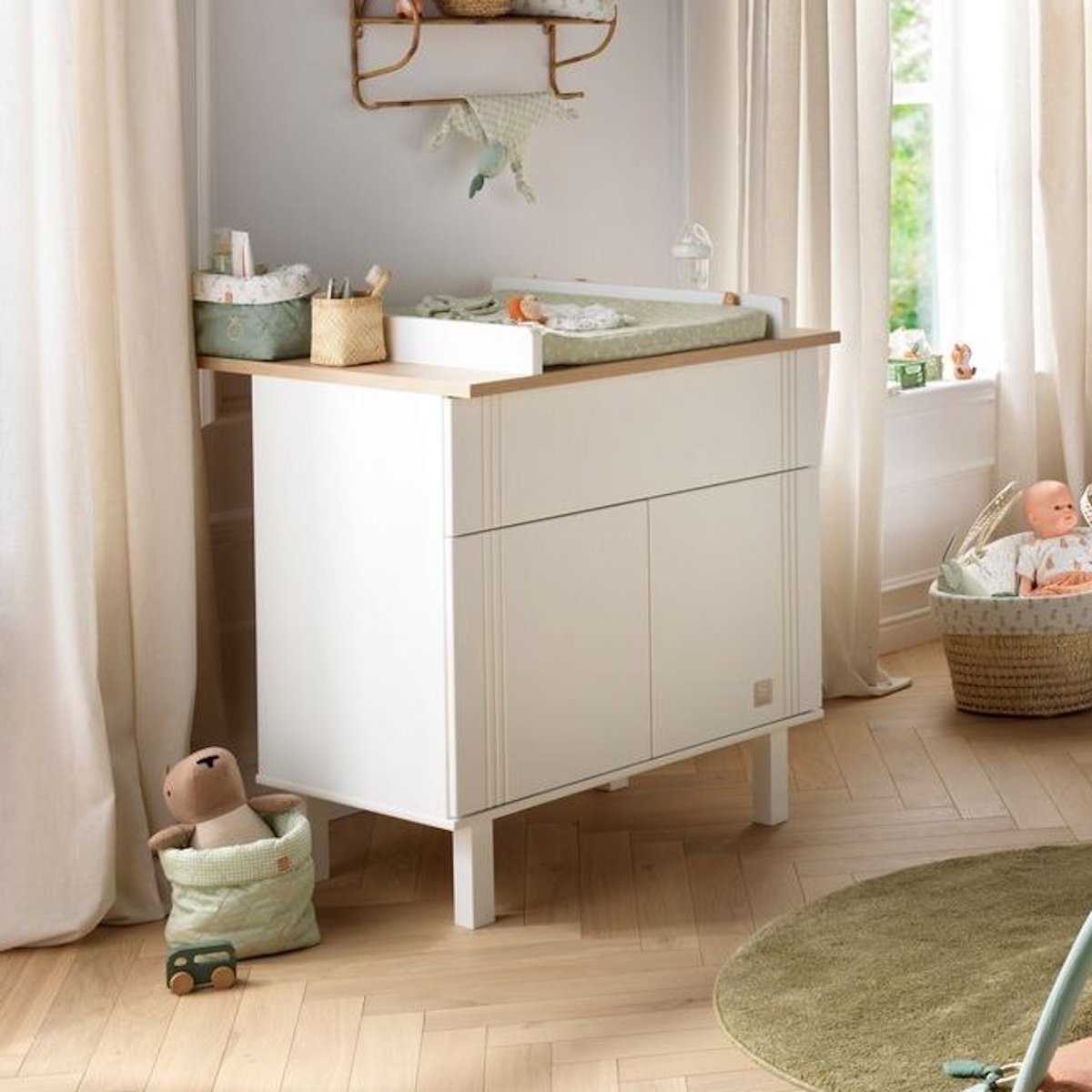 Kommode 2 Ports 1 Schublade ELEONORE Sauthon weiß