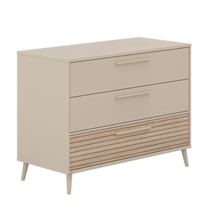Kommode 3 S breit, 2 x Tiroire Kaschmir Beige, 1 x Groovy Oak, Tiroire mit Fachteilern, Schubladenoberteil mit Vollauszug EEFJE Paidi Beige Kaschmir / Eiche
