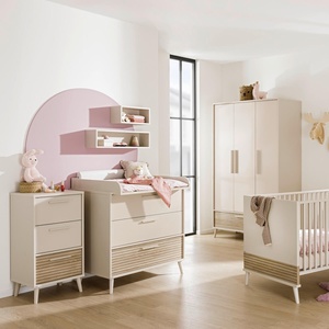 Kommode 3 S schmal, 2 x Tiroire Kaschmir Beige, 1 x Groovy Oak, Tiroire mit Fachteilern, Schubladenoberteil mit Vollauszug EEFJE Paidi Beige Kaschmir / Eiche