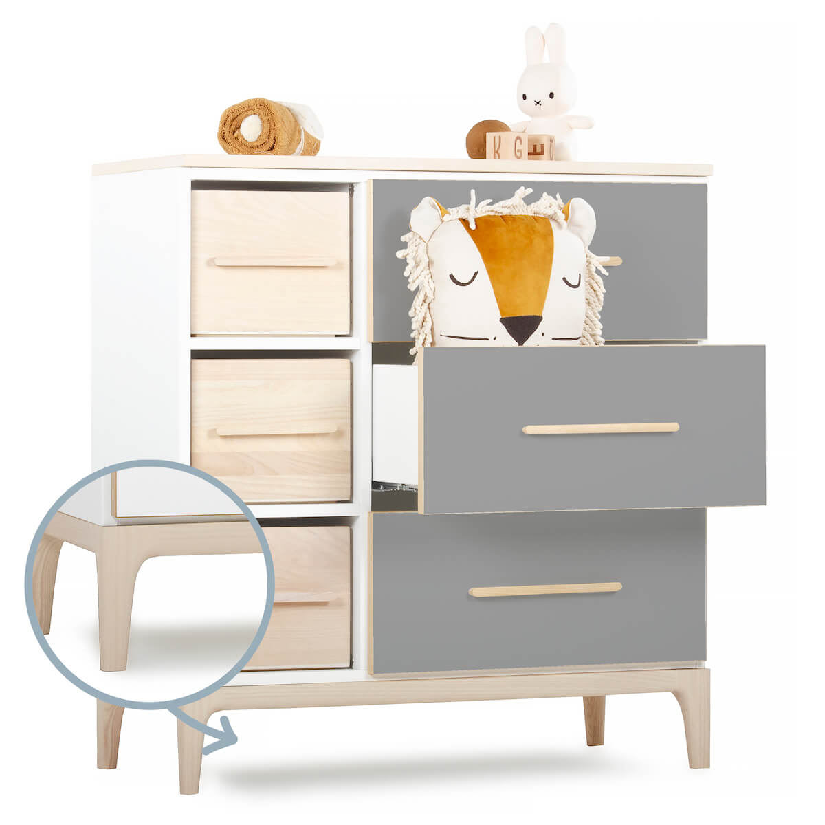 Kommode 3 Schubladen 3 Nischen NADO Curve Esche slate grey