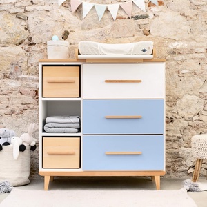 Kommode 3 Schubladen 3 Nischen NADO Retro Buche capri blue