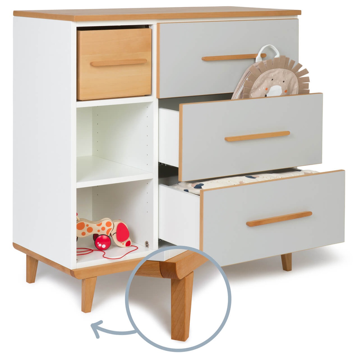 Kommode 3 Schubladen 3 Nischen NADO Retro Buche manhattan grey