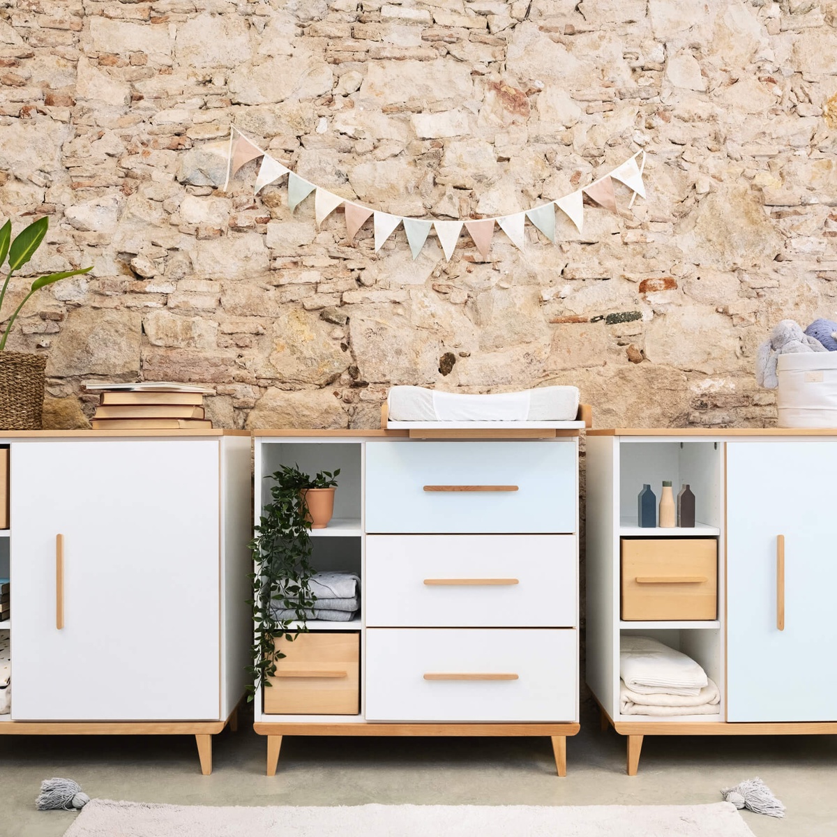 Kommode 3 Schubladen 3 Nischen NADO Retro Buche sunshine yellow 