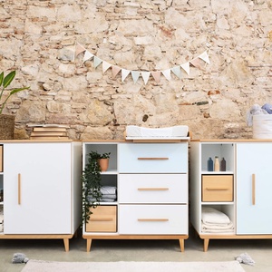 Kommode 3 Schubladen 3 Nischen NADO Retro Buche white