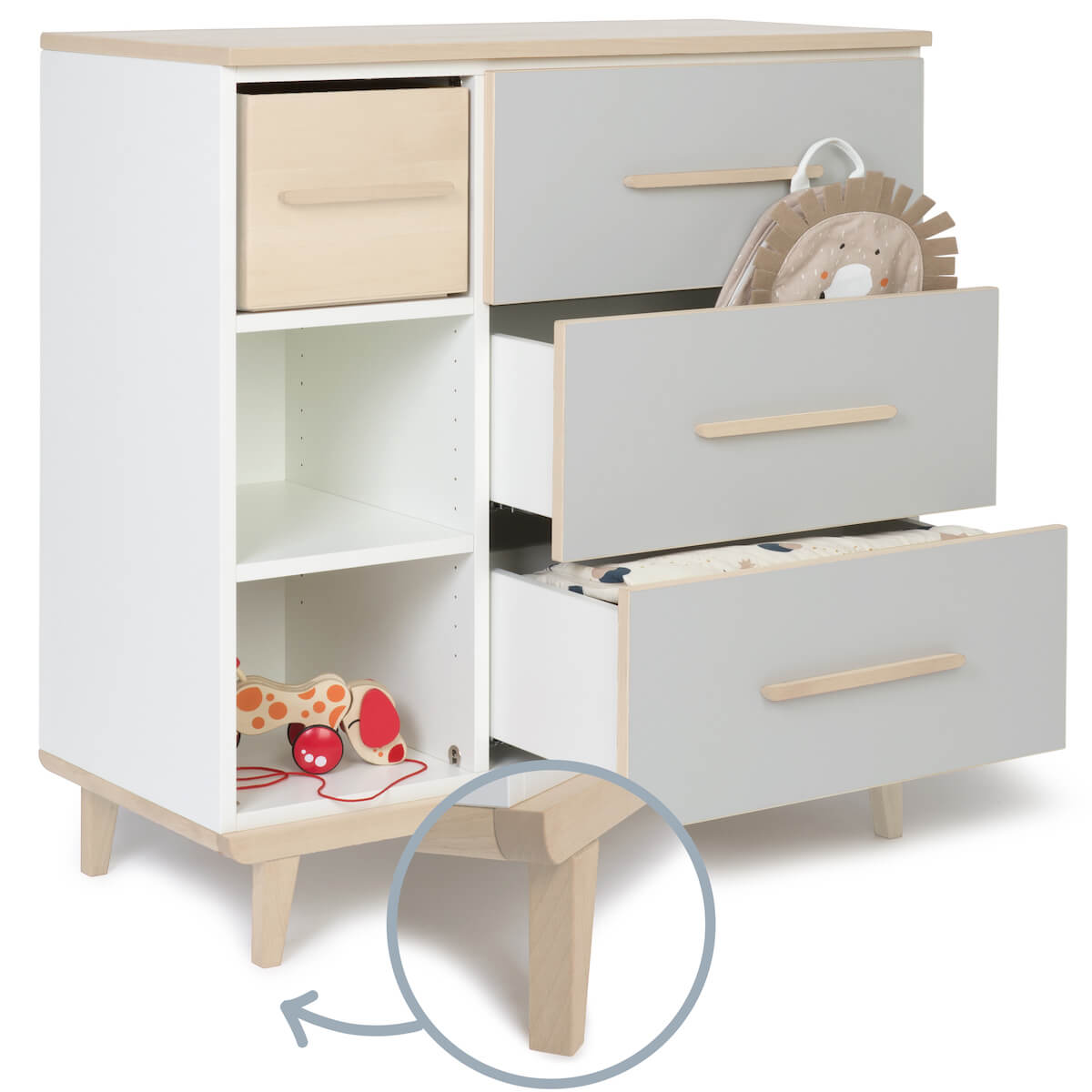 Kommode 3 Schubladen 3 Nischen NADO Retro Esche manhattan grey