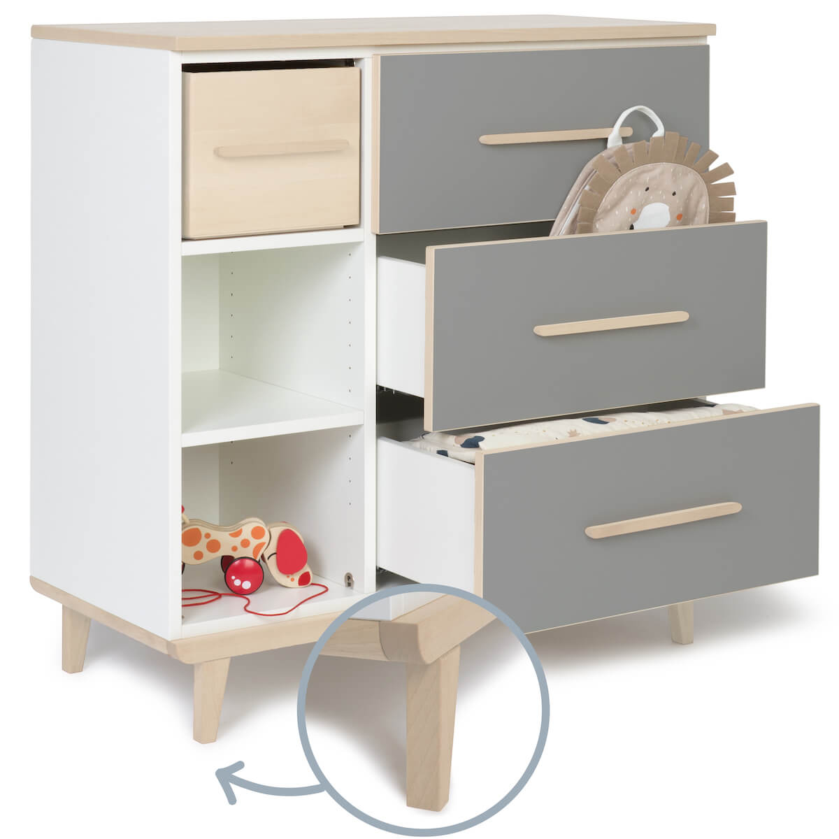 Kommode 3 Schubladen 3 Nischen NADO Retro Esche slate grey