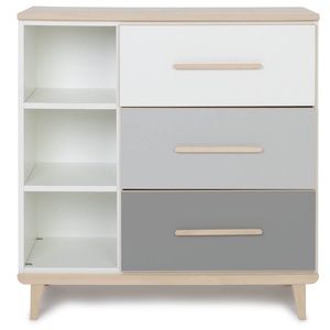 Kommode 3 Schubladen 3 Nischen NADO Retro Esche white-manhattan grey-slate grey