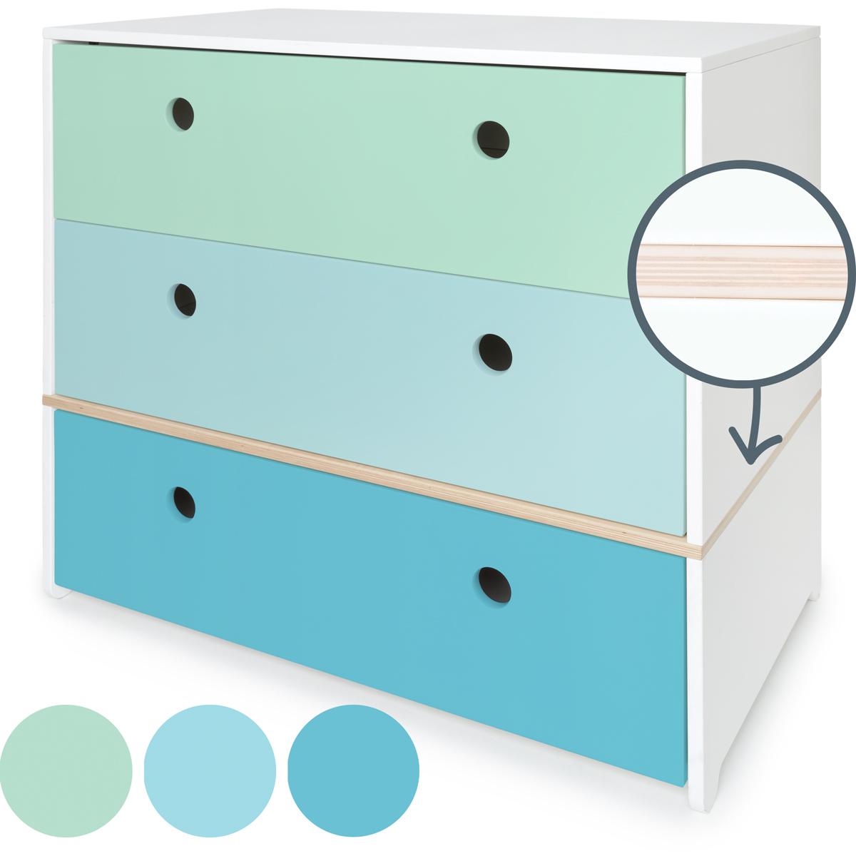 Kommode COLORFLEX Schubladen Farben mint-sky blue-paradise blue