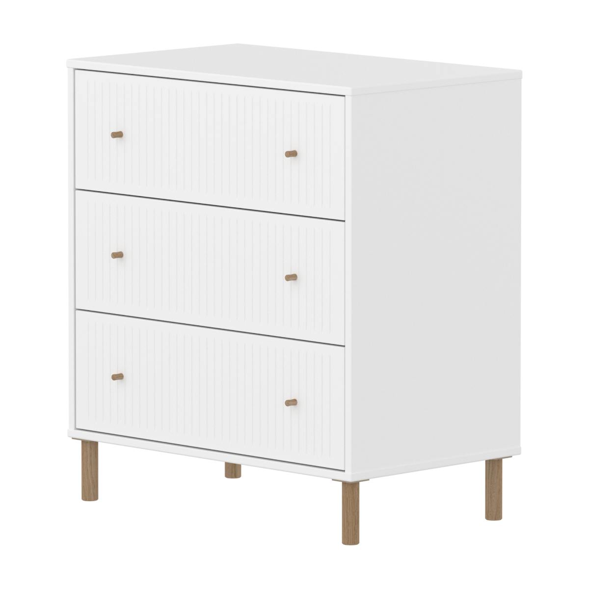 Kommode mit 3 Schubladen Rillen mit Fuß SAGA Flexa weiß oak