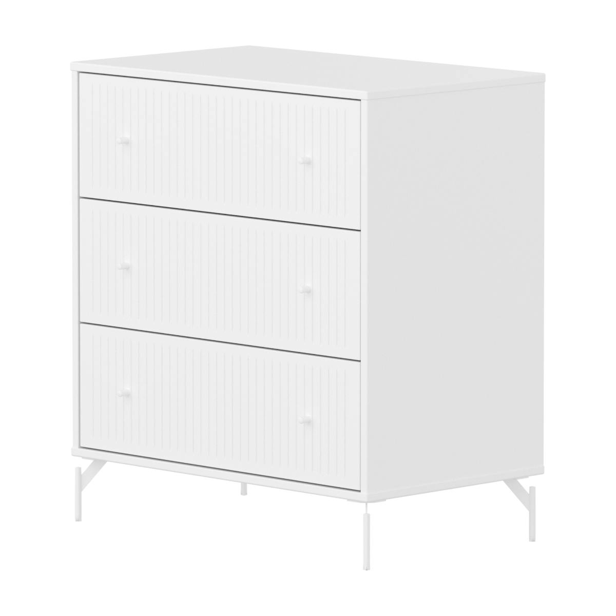 Kommode mit 3 Schubladen Rillen mit Fuß SAGA Flexa weiß