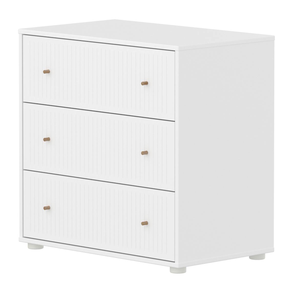 Kommode mit 3 Schubladen Rillen SAGAFlexa weiß Eiche