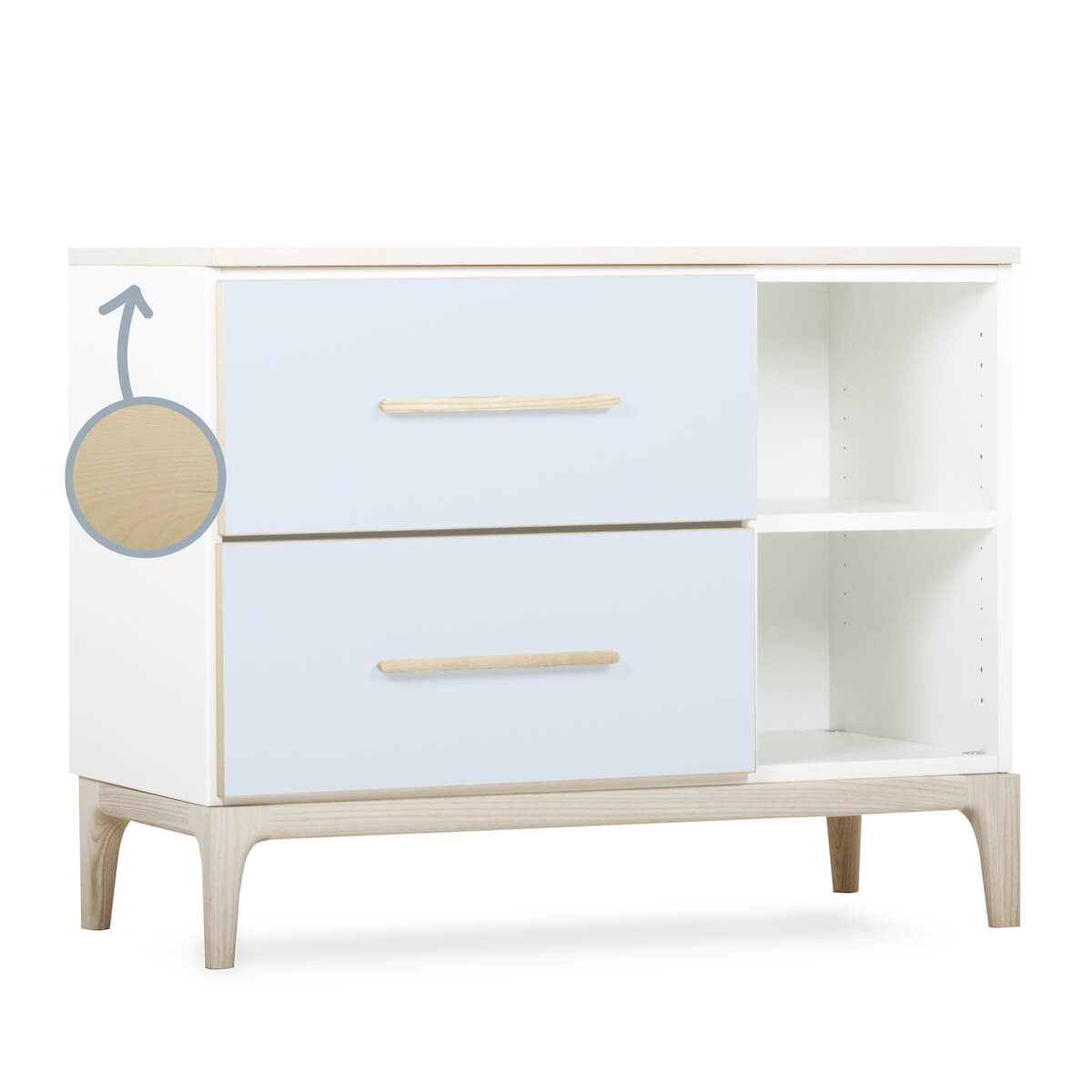 Kommode2 Schubladen NADO Curve Esche sky blue