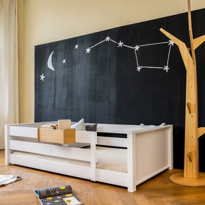 Liege bodentief-Fallschutz hoch 90x200cm KASVA Buche massiv weiß-lackiert