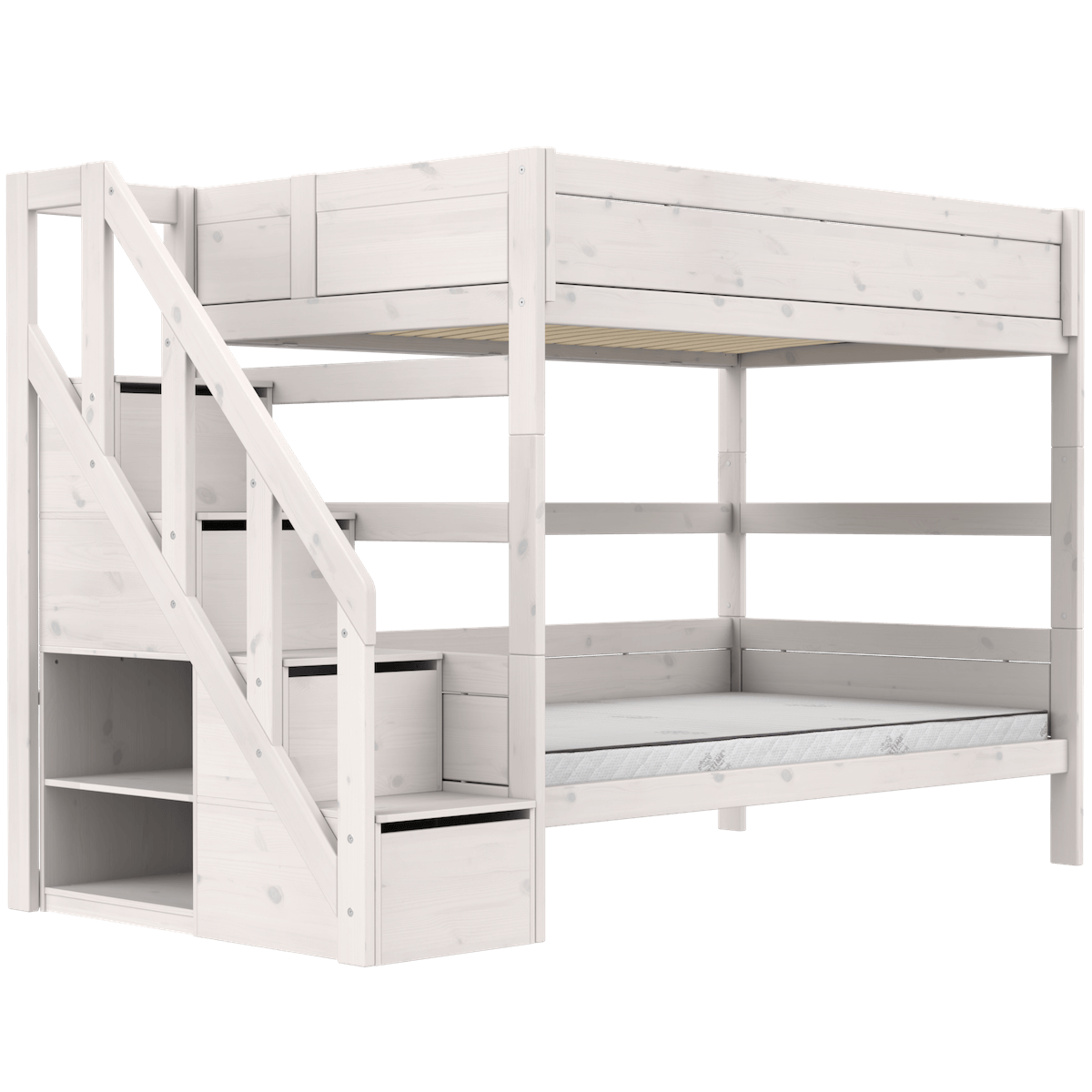 Lits superposés 120x200cm escalier DELUXE Lifetime whitewash