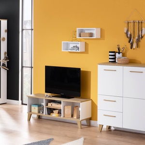 Lowboard 3 Fächer (links und rechts mit Kabelführung), 1 Einlegeboden (nur im mittleren Fach) OSCAR Paidi Eiche Nebraska / weiß