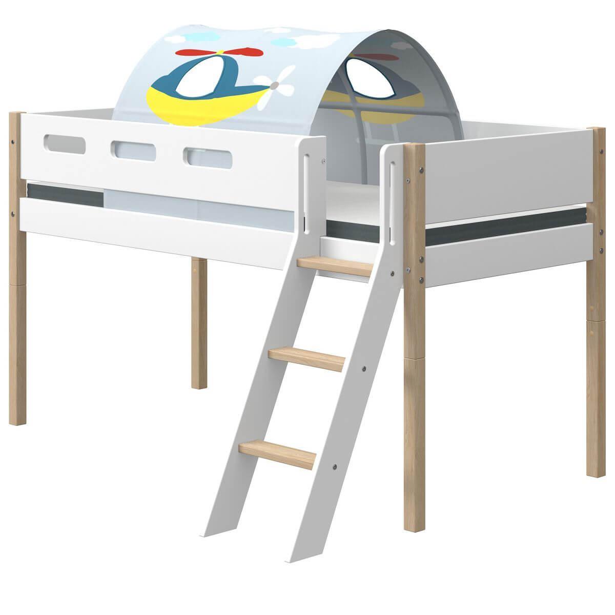 Mittelhohes Bett 200x90cm geneigte Leiter NOR Flexa Eiche-weiß