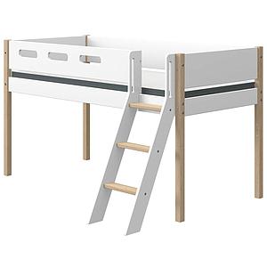 Mittelhohes Bett 200x90cm geneigte Leiter NOR Flexa Eiche-weiß
