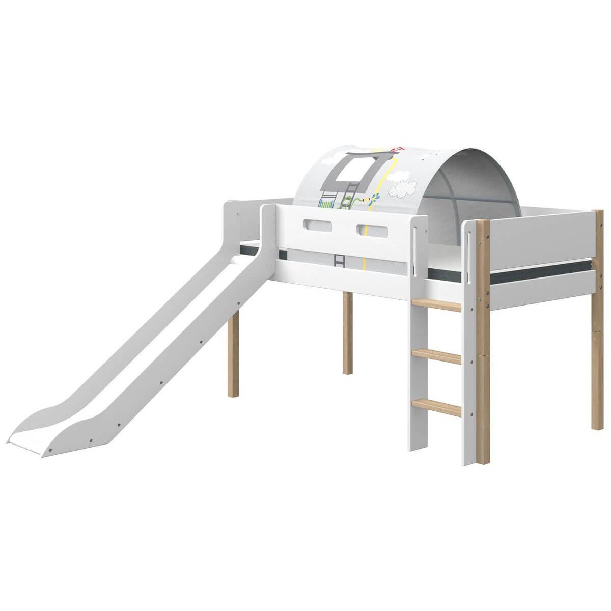 Mittelhohes Bett 200x90cm geneigte Leiterrutsche NOR Flexa Eiche-weiß