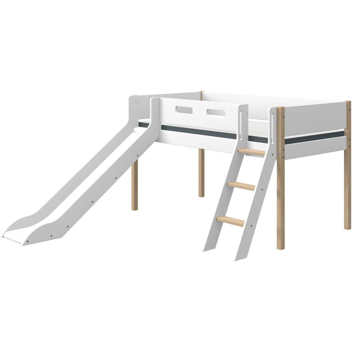 Mittelhohes Bett 200x90cm gerade Leiterrutsche NOR Flexa Eiche-weiß