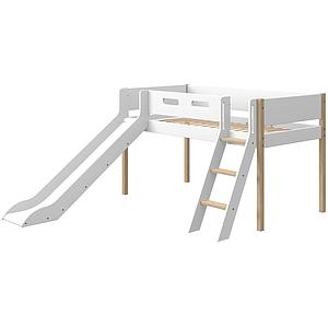 Mittelhohes Bett 200x90cm gerade Leiterrutsche NOR Flexa Eiche-weiß