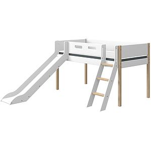 Mittelhohes Bett 200x90cm gerade Leiterrutsche NOR Flexa Eiche-weiß