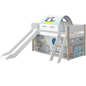 Mittelhohes Bett 200x90cm gerade Leiterrutsche NOR Flexa Eiche-weiß