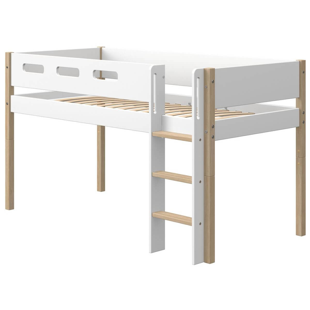 Mittelhohes Bett 90x200cm gerade Leiter NOR Flexa Eiche-weiß
