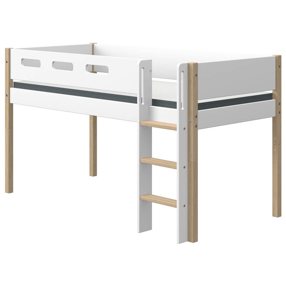 Mittelhohes Bett 90x200cm gerade Leiter NOR Flexa Eiche-weiß