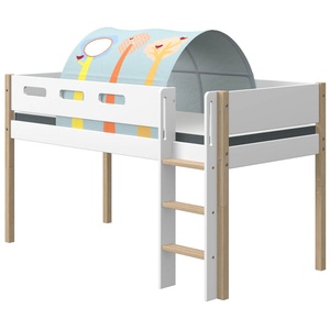 Mittelhohes Bett 90x200cm gerade Leiter NOR Flexa Eiche-weiß