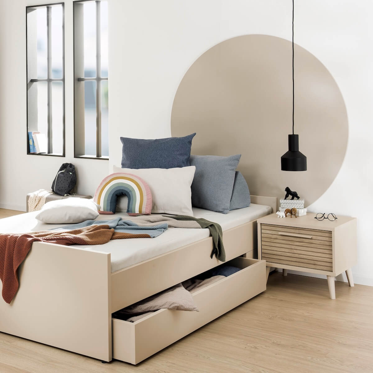 Nachttischkommode, 1 Schublade Groovy Oak EEFJE Paidi Beige cashmere / eiche