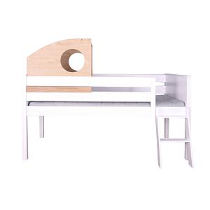 Niedrige Spielbett-Kajuete halbhoch KASVA Buche massiv weiß-lackiert Eiche furniert-geölt