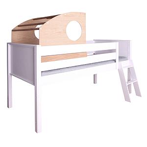 Niedrige Spielbett-Kajuete halbhoch KASVA Buche massiv weiß-lackiert Eiche furniert-geölt