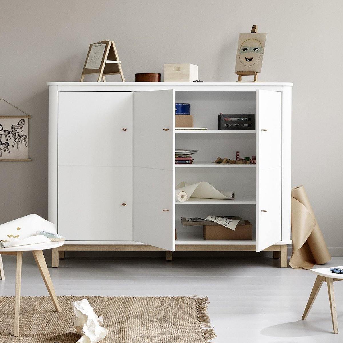 Niedriger Schrank 3 Türen WOOD Oliver Furniture weiß-Eiche