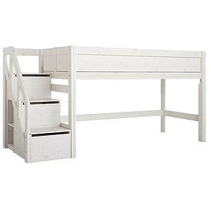 Niedriges Spielbett 90x200cm Treppenmodul Lifetime whitewash