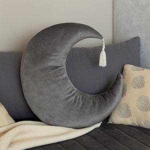 Pierrot Moon Velvet Cushion 36x32 Nobodinoz Slate Grey