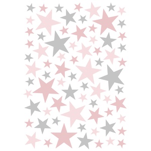 Planche De Stickers A3 (29,7X42Cm) - Etoiles Coloris Rose & Gris Lilipinso