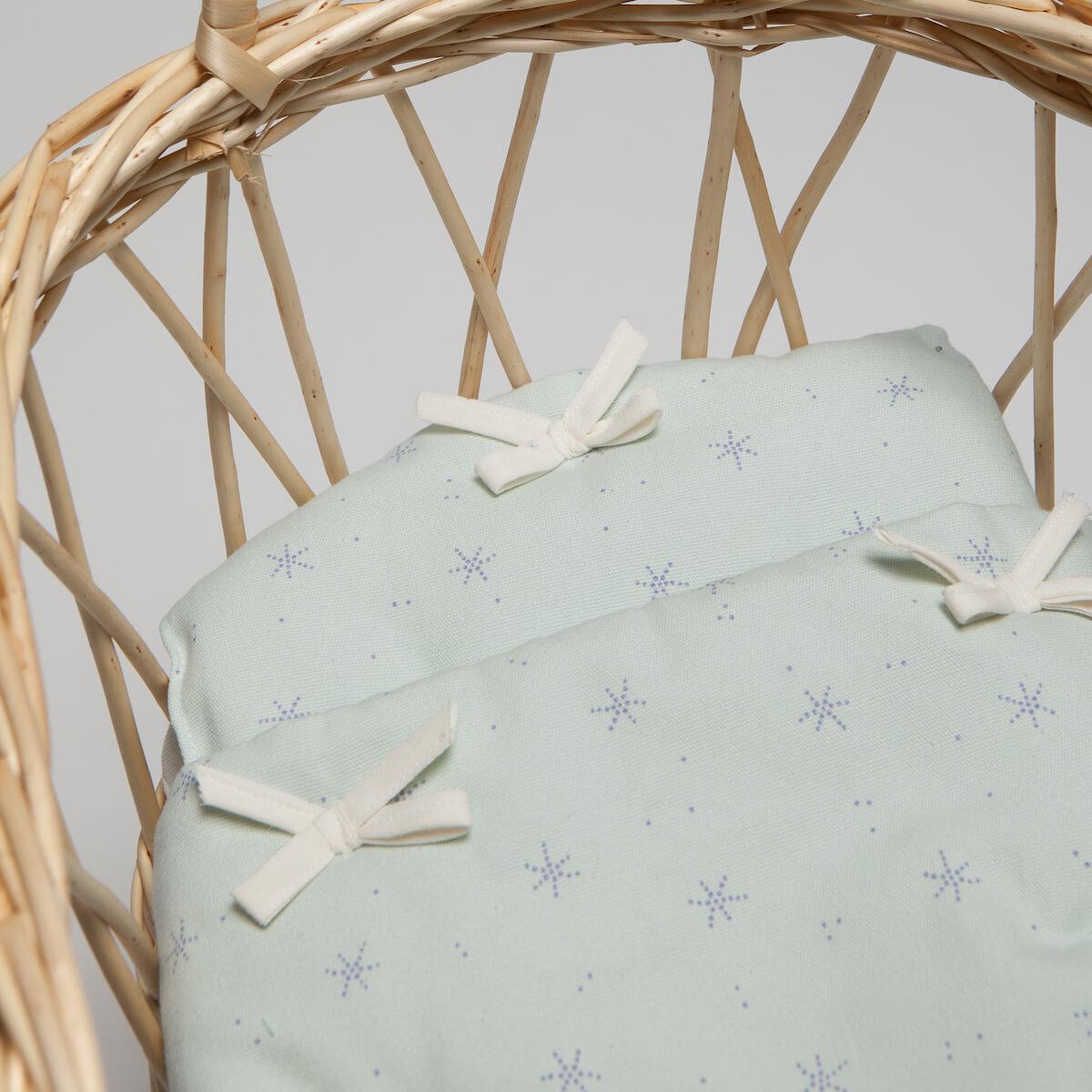 Puppenbettdecke und Kissen STARS grün