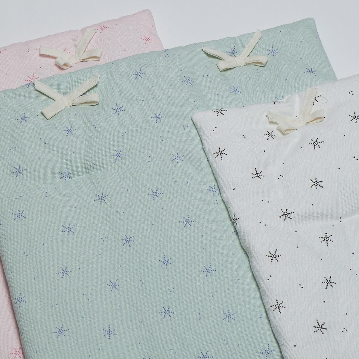 Puppenbettdecke und Kissen STARS grün