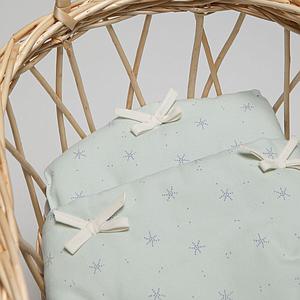 Puppenbettdecke und Kissen STARS grün