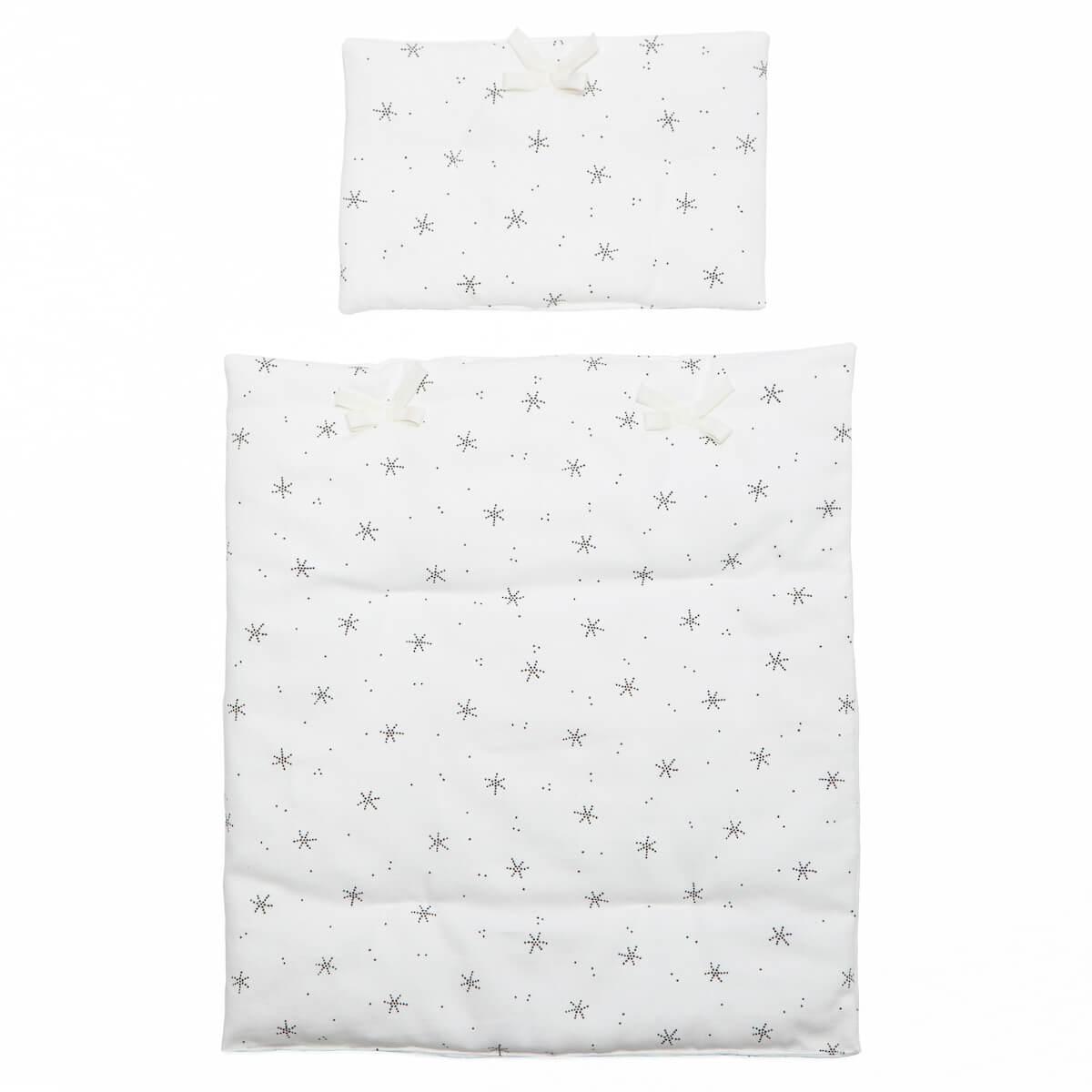 Puppenbettdecke und Kissen STARS weiß